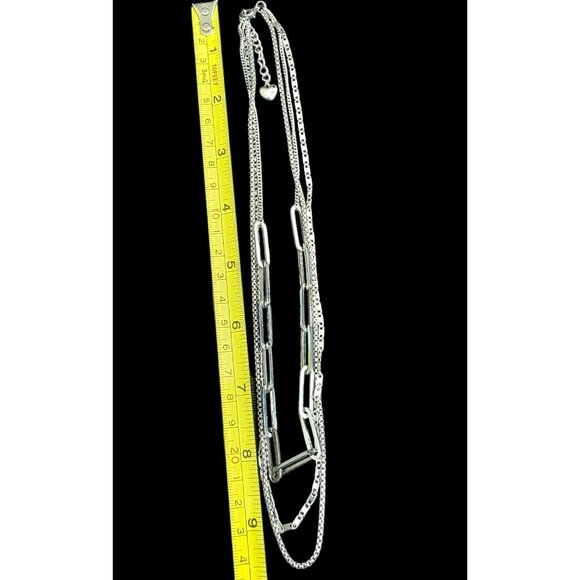 New Tocara 3-Strand Layered Necklace Silver S. Steel Clip Box Anchor Chain Cloe - Picture 8 of 12